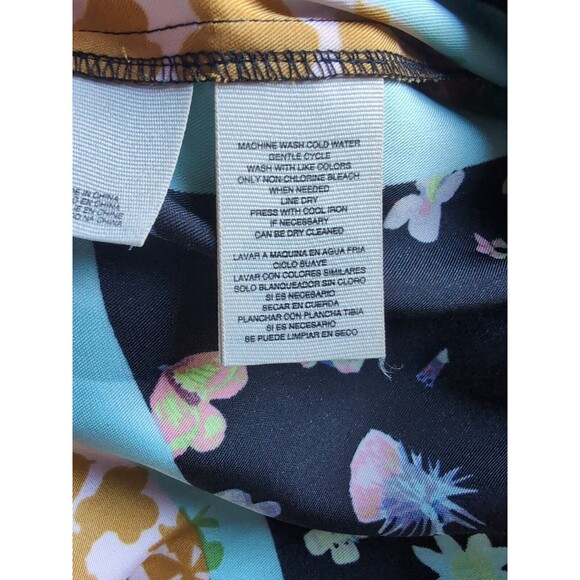 RACHEL ROY L Silky Kimono Blouse Blue & Gold Floral Button Up Collarless Top - Picture 7 of 12